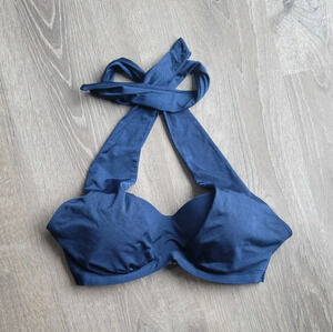Athleta‎ Aqualuxe 2-Way Bikini Top, Blue, Size 34 B/C, Halter Neck